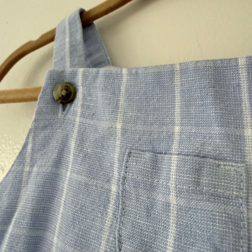 Janie and Jack Boys 0-3m Linen Light Blue Windowpane Check Plaid Overalls Easter - Picture 5 of 9